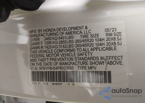 2023 Honda Passport Awd Ex-L from USA, damaged, VIN 5FNYF8H54PB023650